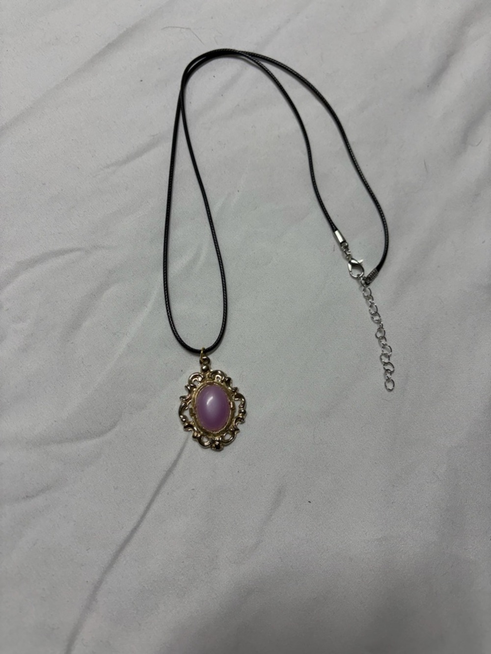 Purple Cameo Style Pendant Necklace Gold Tone